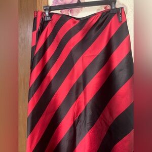 Chetta B Red and Black Satin Diagonal Striped Maxi Skirt